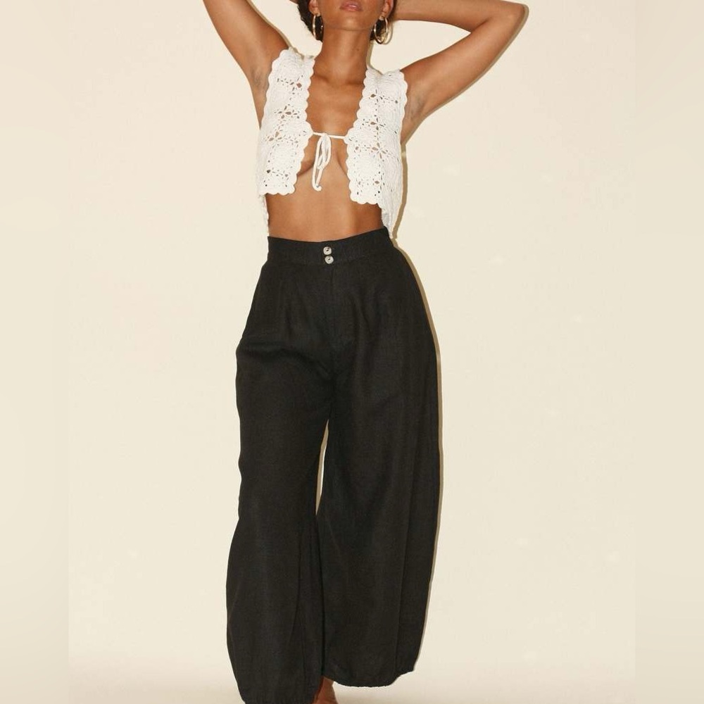 New Selva Negra Rita Barrel Pant 100% Linen Size 14 Black